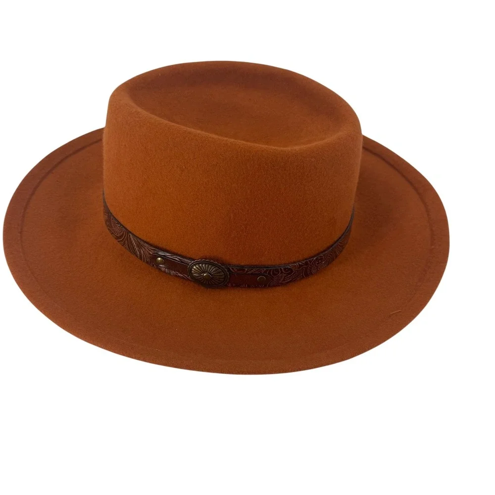 Street‎ Smart by Betmar Rust Brown 100% Wool Felt Fedora Hat Made in USA Concho